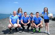 6 June 2018; Former Dublin footballers, from left, Shane Ryan, Ray Cosgrove and Peadar Andrews along with young Dublin supporters, from left, Bronwyn O'Connell, age 11, Weston O'Connell, age 6, and Portia O'Connell, age 8, were on hand to assist AIG, proud supporter of GAA across all codes and all levels in Dublin, with the announcement of their new partnership with the Dublin Masters Football Team. For more info visit the Dublin Masters Facebook page: /dublingaelicmasters. Great South Wall, Poolbeg, Dublin. Photo by David Fitzgerald/Sportsfile