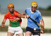 6 June 2018; Daire Gray of Dublin in action against Cathal Tracey of Carlow during the Bord Gais Energy Leinster Under 21 Hurling Championship 2018 Round 2 match between Carlow and Dublin at Netwatch Cullen Park in Carlow. Photo by Matt Browne/Sportsfile