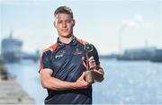 7 June 2018; Carlow’s Paul Broderick and Clare’s John Conlon confirmed as the PwC GAA/GPA Players of the Month for May in football and hurling. Pictured is Paul Broderick after being presented with his PwC GAA/GPA Player of the Month Award at the PwC Offices in Dublin. Photo by David Fitzgerald/Sportsfile