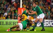 9 June 2018; Kurtley Beale of Australia is tackled by Ireland players, from left, Bundee Aki, Joey Carbery and Jack McGrath during the 2018 Mitsubishi Estate Ireland Series 1st Test match between Australia and Ireland at Suncorp Stadium, in Brisbane, Australia. Photo by Brendan Moran/Sportsfile