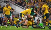 9 June 2018; Joey Carbery of Ireland is tackled by Adam Coleman and Sekope Kepu of Australia during the 2018 Mitsubishi Estate Ireland Series 1st Test match between Australia and Ireland at Suncorp Stadium, in Brisbane, Australia. Photo by Brendan Moran/Sportsfile