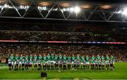 9 June 2018; The Ireland team stand for the national anthem prior to the 2018 Mitsubishi Estate Ireland Series 1st Test match between Australia and Ireland at Suncorp Stadium, in Brisbane, Australia. Photo by Brendan Moran/Sportsfile