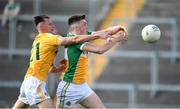 9 June 2018; James Lalor of Offaly in action against Kristian Healy  of Antrim during the GAA Football All-Ireland Senior Championship Round 1 match between Offaly and Antrim at Bord Na Mona O'Connor Park in Tullamore, Offaly. Photo by Sam Barnes/Sportsfile
