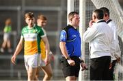 9 June 2018; Referee Martin McNally consults with his umpires following an incident during the GAA Football All-Ireland Senior Championship Round 1 match between Offaly and Antrim at Bord Na Mona O'Connor Park in Tullamore, Offaly. Photo by Sam Barnes/Sportsfile