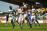 9 June 2018; Graham Burke of Shamrock Rovers celebrates after scoring his side's first goal with team mate Brandon Kavanagh during the SSE Airtricity League Premier Division match between Shamrock Rovers and Bray Wanderers at Tallaght Stadium in Dublin. Photo by David Fitzgerald/Sportsfile
