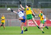 9 June 2018; Ellen McCarron of Monaghan  in action against Nicole McLaughlin of Donegal during the TG4 Ulster Ladies SFC semi-final match between Donegal and Monaghan at Healy Park in Omagh, County Tyrone. Photo by Oliver McVeigh/Sportsfile