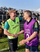 9 June 2018; Offaly manager Paul Rouse, left, celebrates with Ken Furlong following the GAA Football All-Ireland Senior Championship Round 1 match between Offaly and Antrim at Bord Na Mona O'Connor Park in Tullamore, Offaly. Photo by Sam Barnes/Sportsfile