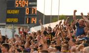 9 June 2018; Kilkenny supporters, in the Ted Carroll stand, celebrate the lead score, yet to be reflected on the score board, in the 60th minute, during the Leinster GAA Hurling Senior Championship Round 5 match between Kilkenny and Wexford at Nowlan Park in Kilkenny. Photo by Ray McManus/Sportsfile