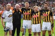 9 June 2018; A League of Their Own stars Jamie Redknapp, Freddie Flintoff and Rob Beckett were at Nowlan Park on Saturday for the ultimate penalty challenge. All three competed against each other in a half-time hurling challenge as Kilkenny faced Wexford. In preparation for the challenge, the trio were coached by Kilkenny hurling legend and fine-time All- Ireland champion, DJ Carey. This is the first time the BAFTA-winning show has come to Ireland. Viewers will be able to see the outcome of the challenge on Sky One’s A League of Their Own later this year. Pictured are from left, Damien Fitzhenry, DJ Carey, Andrew Flintoff, Rob Beckett and Jamie Redknapp. Photo by Ray McManus/Sportsfile