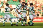 9 June 2018; David McAllister of Shamrock Rovers is congratulated by team mates after scoring his side's fifth goal during the SSE Airtricity League Premier Division match between Shamrock Rovers and Bray Wanderers at Tallaght Stadium in Dublin. Photo by David Fitzgerald/Sportsfile
