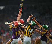 9 June 2018; Paul Morris, 13, and Conor McDonald of Wexford in action against Cillian Buckley and Paddy Deegan, 4, of Kilkenny during the Leinster GAA Hurling Senior Championship Round 5 match between Kilkenny and Wexford at Nowlan Park in Kilkenny. Photo by Ray McManus/Sportsfile