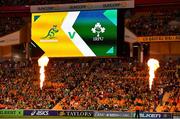 9 June 2018; Pyrotechnics prior to the 2018 Mitsubishi Estate Ireland Series 1st Test match between Australia and Ireland at Suncorp Stadium, in Brisbane, Australia. Photo by Brendan Moran/Sportsfile