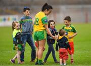 9 June 2018; Anne Marie McGlynn of Donegal celebrates with young fans after the TG4 Ulster Ladies SFC semi-final match between Donegal and Monaghan at Healy Park in Omagh, County Tyrone.  Photo by Oliver McVeigh/Sportsfile