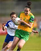 9 June 2018; Geraldine McLaughlin of Donegal in action against Sharon Courtney of Monaghan during the TG4 Ulster Ladies SFC semi-final match between Donegal and Monaghan at Healy Park in Omagh, County Tyrone. Photo by Oliver McVeigh/Sportsfile