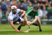 10 June 2018; Graeme Mulcahy of Limerick shoots to score his side's second goal of the game despite the attention of Conor Gleeson of Waterford during the Munster GAA Hurling Senior Championship Round 4 match between Limerick and Waterford at the Gaelic Grounds in Limerick. Photo by Ramsey Cardy/Sportsfile