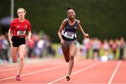 2 June 2018; Sally  Samola of Loreto Swords, Co. Dublin, competing in the Minor Girls 100 Metres  during the Irish Life Health All-Ireland Schools Track and Field Championships at Tullamore Harriers Stadium in Tullamore, Co. Offaly. Photo by Sam Barnes/Sportsfile