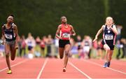 2 June 2018; Funmi Talabi of Ard Scoil Phadraig Granard, Co. Longford, competing in the Minor Girls 100 Metres  during the Irish Life Health All-Ireland Schools Track and Field Championships at Tullamore Harriers Stadium in Tullamore, Co. Offaly. Photo by Sam Barnes/Sportsfile