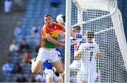 10 June 2018; Mark Timmons of Laois collects the ball on their goal line despite the attention of Darragh Foley of Carlow during the Leinster GAA Football Senior Championship Semi-Final match between Carlow and Laois at Croke Park in Dublin. Photo by Stephen McCarthy/Sportsfile