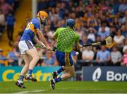 10 June 2018; Tipperary's Jake Morris fires a shot past the Clare goalkeeper, late in the game, only to have the sliothar hit a post during the Munster GAA Hurling Senior Championship Round 4 match between Tipperary and Clare at Semple Stadium in Thurles, Tipperary. Photo by Ray McManus/Sportsfile