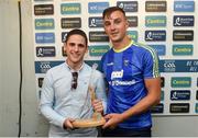 10 June 2018; Presenting Peter Duggan of Clare with his Man of the Match award following the meeting of Tipperary and Clare at Semple Stadium, is Bord Gáis Energy customer David Cody, Company Director at Tipperary Glass. Bord Gáis Energy offers its customers unmissable rewards throughout the Championship season, including match tickets and hospitality, access to training camps with Hurling stars and the opportunity to present Man of the Match Awards. Photo by David Fitzgerald/Sportsfile