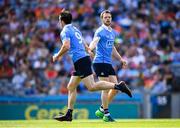 10 June 2018; Dean Rock, right, is congratulated by his Dublin team-mate Michael Darragh Macauley who provided the assist for their first goal during the Leinster GAA Football Senior Championship Semi-Final match between Dublin and Longford at Croke Park in Dublin. Photo by Stephen McCarthy/Sportsfile