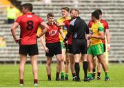 10 June 2018; Referee Anthony Nolan with players from both sides during an incident during the Ulster GAA Football Senior Championship Semi-Final match between Donegal and Down at St Tiernach's Park in Clones, Monaghan. Photo by Oliver McVeigh/Sportsfile
