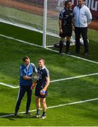 10 June 2018; Dublin goalkeeper Stephen Cluxton is treated by a medic after he was tackled after the ball by James McGivney of Longford, for which McGivney was shown the red card by referee Maurice Deegan, during the Leinster GAA Football Senior Championship Semi-Final match between Dublin and Longford at Croke Park in Dublin. Photo by Piaras Ó Mídheach/Sportsfile