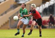 9 June 2018; Nuala McManus of Fermanagh in action against Orla Boyle of Down during the TG4 Ulster Ladies IFC semi-final match between Down and Fermanagh at Healy Park in Omagh, County Tyrone. Photo by Oliver McVeigh/Sportsfile