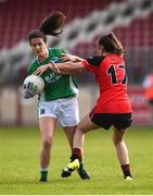 9 June 2018;Joanne Doonan of Fermanagh in action against Adair Trainor of Down during the TG4 Ulster Ladies IFC semi-final match between Down and Fermanagh at Healy Park in Omagh, County Tyrone. Photo by Oliver McVeigh/Sportsfile