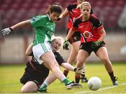 9 June 2018; Joanne Doonan of Fermanagh scoring a goal past Aisling Burns of Down during the TG4 Ulster Ladies IFC semi-final match between Down and Fermanagh at Healy Park in Omagh, County Tyrone. Photo by Oliver McVeigh/Sportsfile