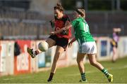 9 June 2018; Leah Milligan of Down in action against Danielle McManus of Fermanagh during the TG4 Ulster Ladies IFC semi-final match between Down and Fermanagh at Healy Park in Omagh, County Tyrone. Photo by Oliver McVeigh/Sportsfile