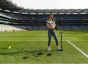 10 June 2018; Volunteers from the GAA Museum and the Croke Park Community team taking up sections of the Croke Park pitch following the Leinster GAA Football Championship Semi-Finals on Sunday 10th June. These unique potted pieces of Croke Park are now on sale for €10 in the GAA Museum gift shop for a limited period. All profits from the sale of these pots will go to the Official GAA Charities for 2018 – Mayo Roscommon Hospice Foundation, Cavan Monaghan Palliative Care, Kerry Hospice Foundation, Jack and Jill Children’s Foundation and Concern. Pictured is Gemma Sexton, from Castleknock. Croke Park, Dublin. Photo by Piaras Ó Mídheach/Sportsfile