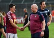 9 June 2018; Westmeath manager Colin Kelly shakes hands with Nigel Scally following the GAA Football All-Ireland Senior Championship Round 1 match between Westmeath and Armagh at TEG Cusack Park in Mullingar, Co. Westmeath. Photo by Ramsey Cardy/Sportsfile