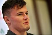 12 June 2018; Jacob Stockdale speaks to the media during an Ireland rugby press conference in Melbourne, Australia. Photo by Brendan Moran/Sportsfile