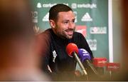 12 June 2018; Damien Delaney speaking during a Cork City press conference at Cork Airport Hotel in Cork. Photo by Sam Barnes/Sportsfile