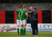 12 June 2018; Ireland manager Greg Yelverton speaking with Shane Daly-Butz during the College & Universities Football League match between Ireland and France at the City Calling Stadium in Longford. Photo by Eóin Noonan/Sportsfile