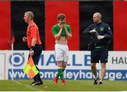 12 June 2018; Conor Kane of Ireland makes his way back to the bench after being injured during the College & Universities Football League match between Ireland and France at the City Calling Stadium in Longford. Photo by Eóin Noonan/Sportsfile