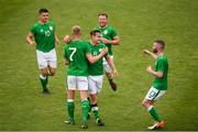 12 June 2018; Georgie Poynton of Ireland celebrates with team mates after scoring his side's first goal of the game during the College & Universities Football League match between Ireland and France at the City Calling Stadium in Longford. Photo by Eóin Noonan/Sportsfile