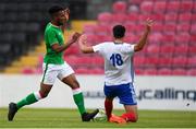 12 June 2018; Carlton Ubaezuonu of Ireland in action against Alex Marchadier of France during the College & Universities Football League match between Ireland and France at the City Calling Stadium in Longford. Photo by Eóin Noonan/Sportsfile