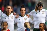 12 June 2018; Republic of Ireland players, from left, Katie McCabe, Sophie Perry-Campbell and Louise Quinn during the national anthem prior to the FIFA 2019 Women's World Cup Qualifier match between Norway and Republic of Ireland at the SR-Bank Arena in Stavanger, Norway. Photo by Seb Daly/Sportsfile