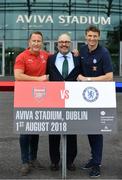 13 June 2018; Former Arsenal player Ray Parlour, left, and former Chelsea player Tore André Flo, right, with Charlie Stillitano, Executive Chairman, Relevant sports, in attendance during an International Club Game Announcement which will see Arsenal play Chelsea on the 1st of August 2018 at Aviva Stadium, in Dublin.  Photo by Sam Barnes/Sportsfile