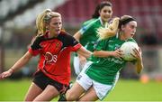 9 June 2018; Danielle McManus of Fermanagh in action against Aoife Keown of Down during the TG4 Ulster Ladies IFC semi-final match between Down and Fermanagh at Healy Park in Omagh, Co Tyrone.  Photo by Oliver McVeigh/Sportsfile