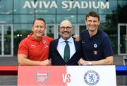 13 June 2018; Former Arsenal player Ray Parlour, left, and former Chelsea player Tore André Flo, right, with Charlie Stillitano, Executive Chairman, Relevant sports, in attendance during an International Club Game Announcement which will see Arsenal play Chelsea on the 1st of August 2018 at Aviva Stadium, in Dublin.  Photo by Sam Barnes/Sportsfile
