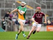 13 June 2018; Wayne Mooney of Offaly in action against Thomas Monaghan of Galway during the Bord Gáis Energy Leinster Under 21 Hurling Championship 2018 Quarter Final match between Offaly and Galway at Bord Na Móna O'Connor Park, in Tullamore, Offaly. Photo by Piaras Ó Mídheach/Sportsfile