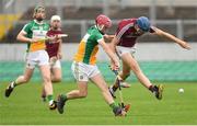 13 June 2018; Liam Forde of Galway in action against Cathal O'Brien of Offaly during the Bord Gáis Energy Leinster Under 21 Hurling Championship 2018 Quarter Final match between Offaly and Galway at Bord Na Móna O'Connor Park, in Tullamore, Offaly. Photo by Piaras Ó Mídheach/Sportsfile