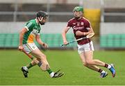 13 June 2018; Cianan Fahy of Galway in action against Joe Keenaghan of Offaly during the Bord Gáis Energy Leinster Under 21 Hurling Championship 2018 Quarter Final match between Offaly and Galway at Bord Na Móna O'Connor Park, in Tullamore, Offaly. Photo by Piaras Ó Mídheach/Sportsfile