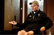 14 June 2018; Head coach Joe Schmidt is interviewed by television during an Ireland rugby press conference in Melbourne, Australia. Photo by Brendan Moran/Sportsfile