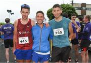 13 June 2018; The first three runners to finish, from left, second place Donal Coakley, first place Garreth McGlinchey and third place Cian Murphy after the Grant Thornton Corporate 5K Team Challenge in Cork City, Cork. Photo by Matt Browne/Sportsfile