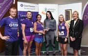 13 June 2018; Grant Thornton 5K race ambassador and Cork Camogie player Ashling Thompson, Michael Nolan from Grant Thornton, and Angela Shine from Cork Simon Community, present the second place ladies team trophy to, from left, Annie Walsh, Jennifer Montague, and Vicki Crean from the AIB team after the Grant Thornton Corporate 5K Team Challenge in Cork City, Cork. Photo by Matt Browne/Sportsfile