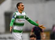 15 June 2018; Graham Burke of Shamrock Rovers celebrates after scoring his side's second goal during the SSE Airtricity League Premier Division match between Limerick and Shamrock Rovers at Market's Field, Limerick. Photo by Tom Beary/Sportsfile